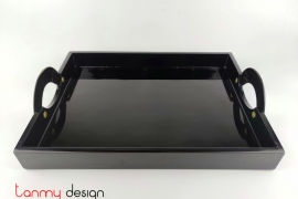 Black rectangle lacquer tray attached with horn handles 30*40 cm